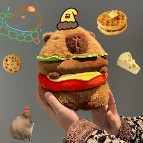 Cute Kawaii Capybara Hamburger Plush Toy Super Soft 8" Stuffed Animal Pillow - Picture 4 of 5
